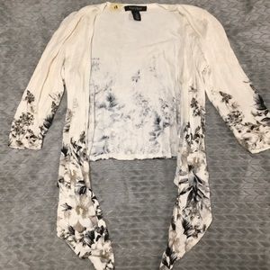 White Thin Cardigan with Grey Flowers